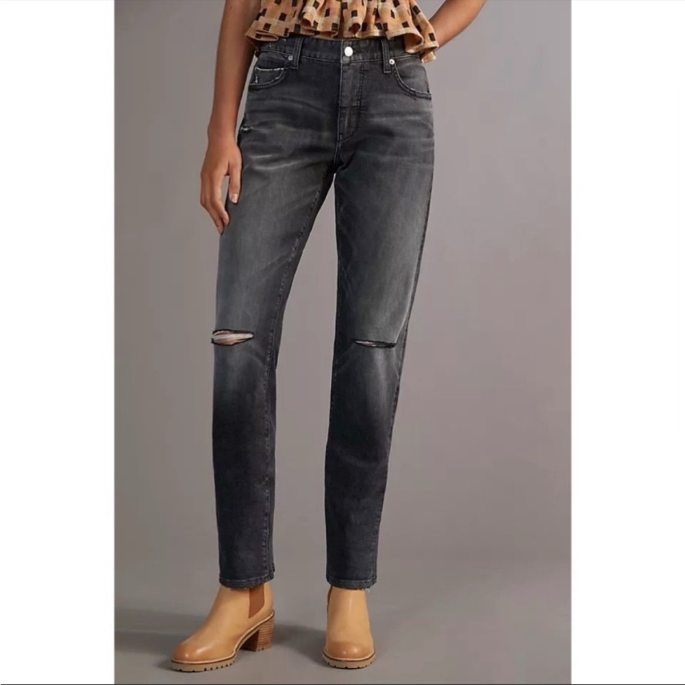 ANTHROPOLOGIE Pilcro The Selvedge Straight Ripped Jean Black Size 27 NWT